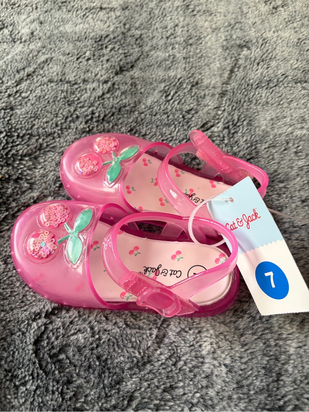 Cat & Jack Hot Pink Jelly Mary Jane Sandals with Sequin Cherries - Picture 2 of 3